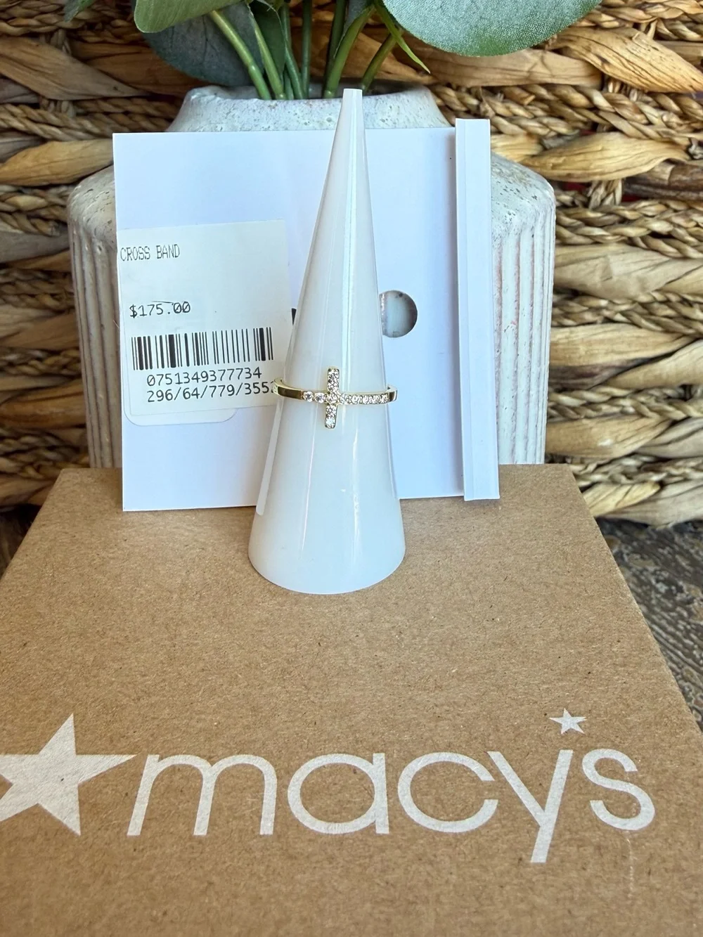 NWT Macy's Sterling Silver Gold Tone CZ Cross Ring Size 6 Gift Box Included